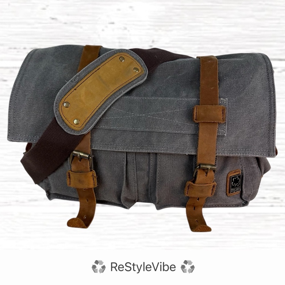 SECHUNK Unisex Men’s Women’s Bag Tote Messenger Military Canvas Leather Vintage